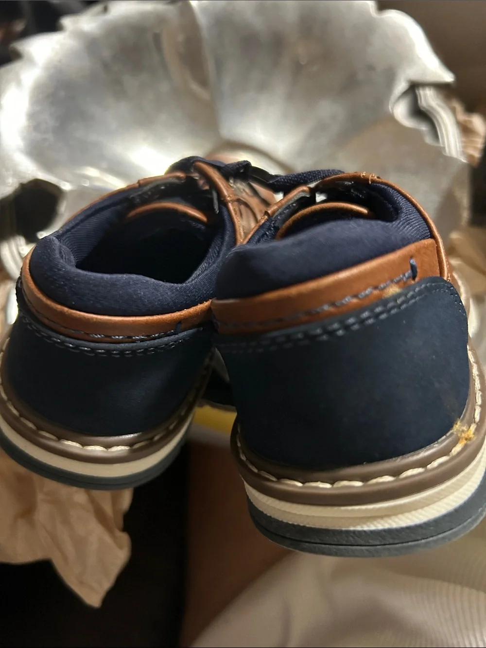 Kids Brown Leather-Look Casual Shoes with Navy Laces  Ashfors Hayes Size 5  EUC